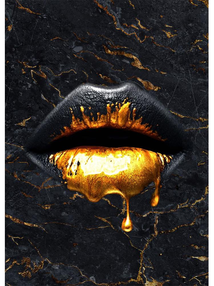Gold Lips Canvas Painting Graffiti Style Poster Dollar Art Prints Bedroom Wall Decoration Murals For Modern Home Decor Aesthetic