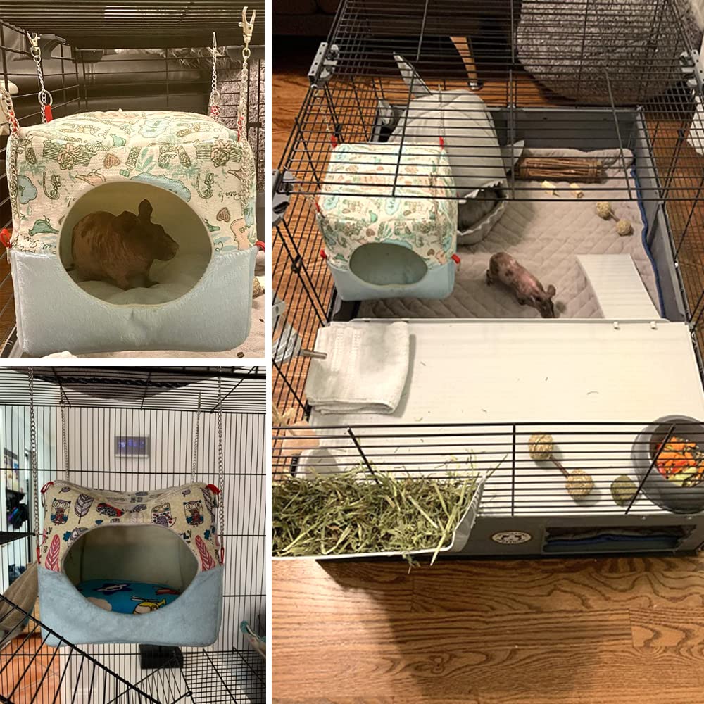 Gifty Small Animal Bed and House, 2-Way, for Rabbits, Guinea Pigs, Chinchillas, and Degus, Winter Protection, Fabric Swing, Warm Sofa (Blue)