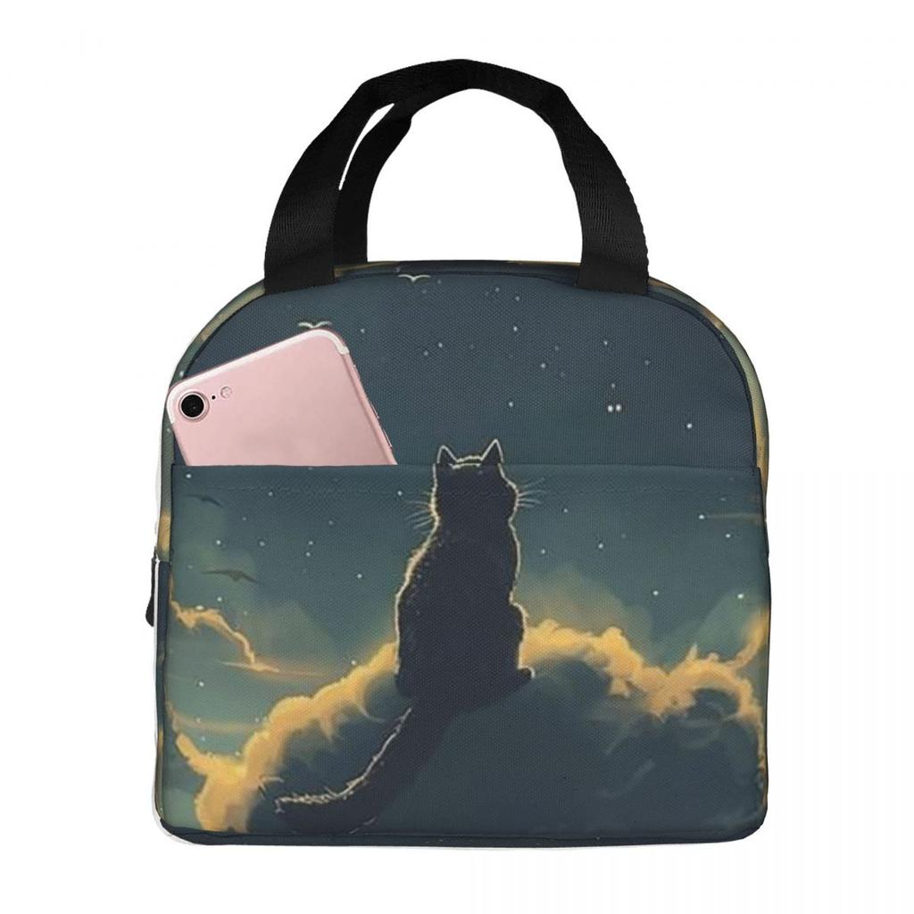 Night Black Cat On The Clouds Insulated Lunch Bag for Women Children Portable Food Boxes Thermal Lunch Box Tote