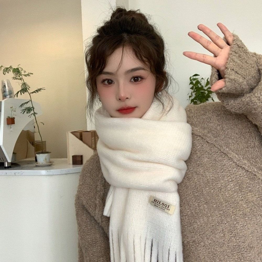 Long Tassel Winter Wool Scarf Plush Long Shawl Simple Winter Cashmere Scarves Student