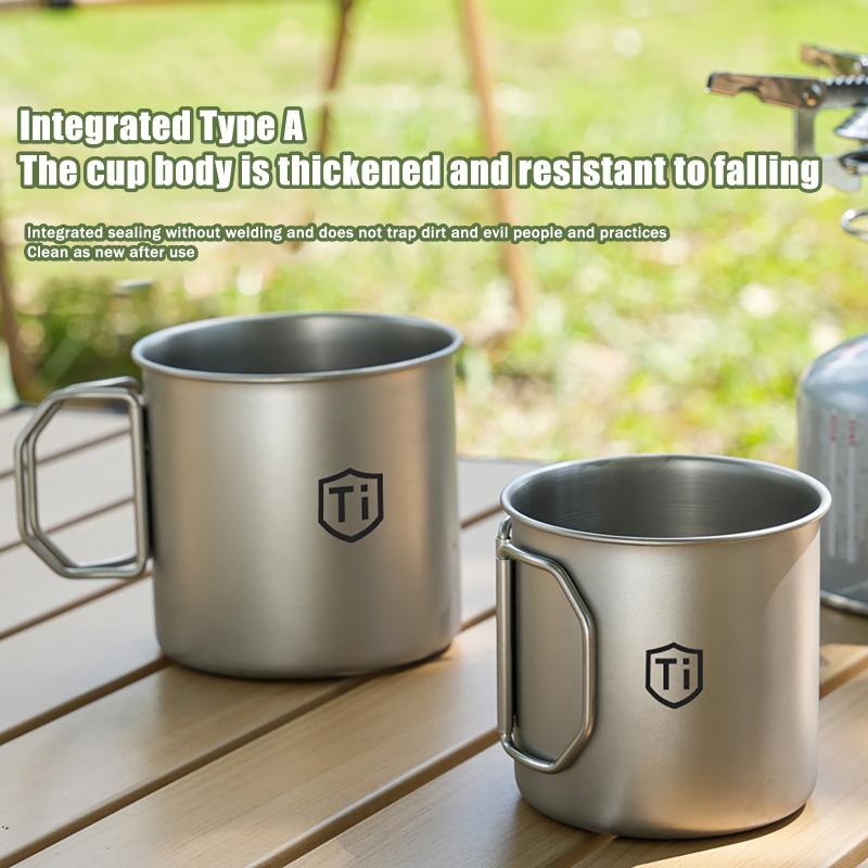 Titanium Steel Coffee Mug Cup With Foldable Handle Outdoor Camping Water Mug Tableware For Hot And Cold Beverages