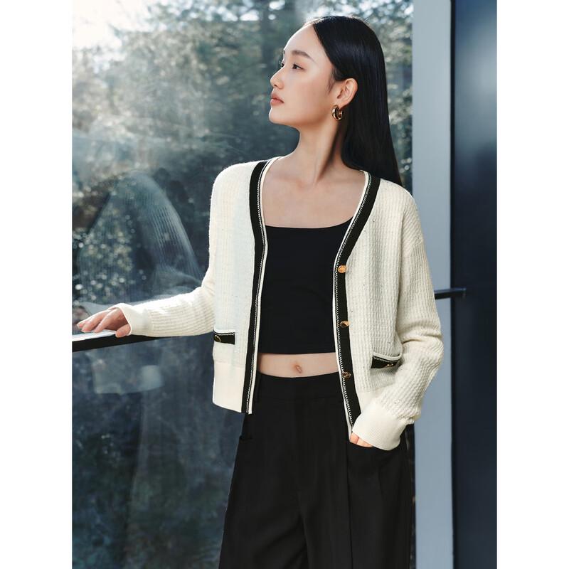 PEACEBIRD Women's French Chic Contrast Knitted Cardigan