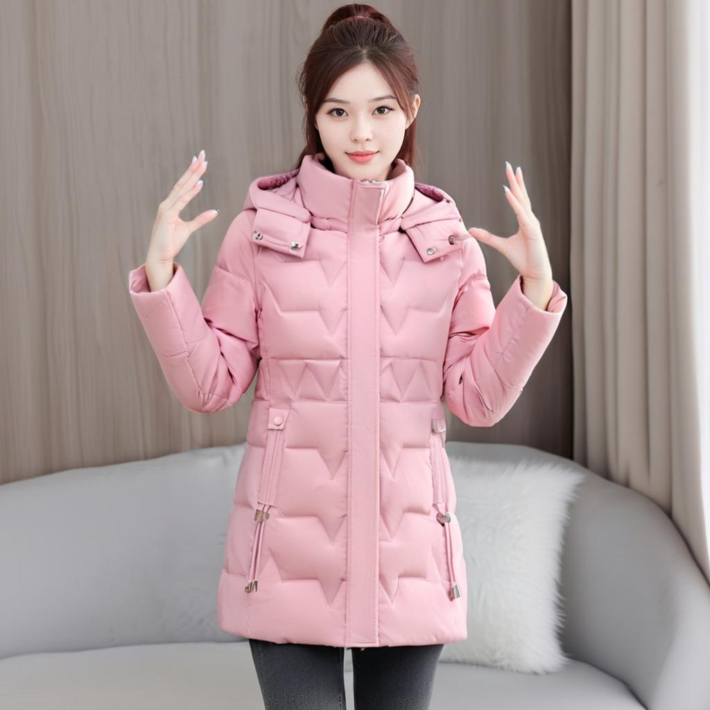 Women's Mid-length Winter New Style Slimming and Thickening Korean Style Cotton-padded Jacket with Removable Hood
