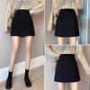 Women's High-Waist Black Woolen A-line Autumn/Winter Short Skirt, Slimming Hip Wrap Design 2026