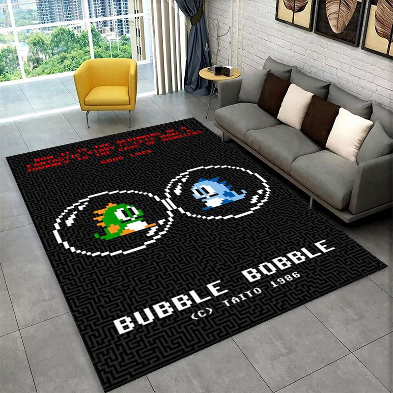 Retro Bubble Bobble Cartoon Game Carpet Rug for Bedroom Living Room Sofa Playroom Doormat Home Decor,Kid Area Rug Non-slip
