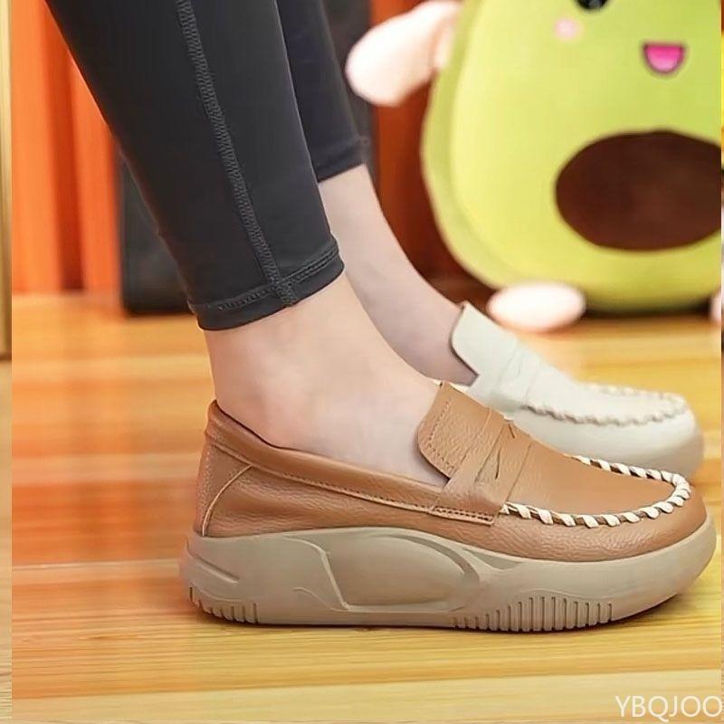 Fashion Thick Soled Women's Shoes Soft Leather Spring Autumn New Style Women's Lazy Loafers Comfortable Versatile Foot Casual Platform