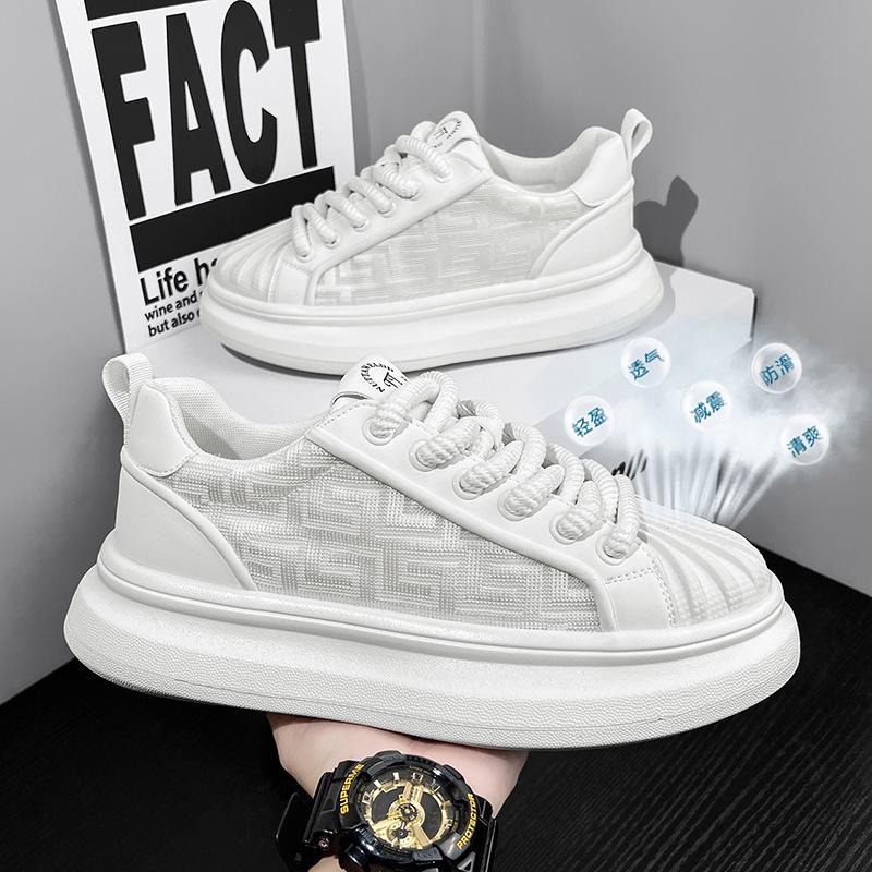 Thick-soled white shoes summer men's shoes new ice silk cloth breathable mesh soft sole comfortable versatile height increase casual shoes men