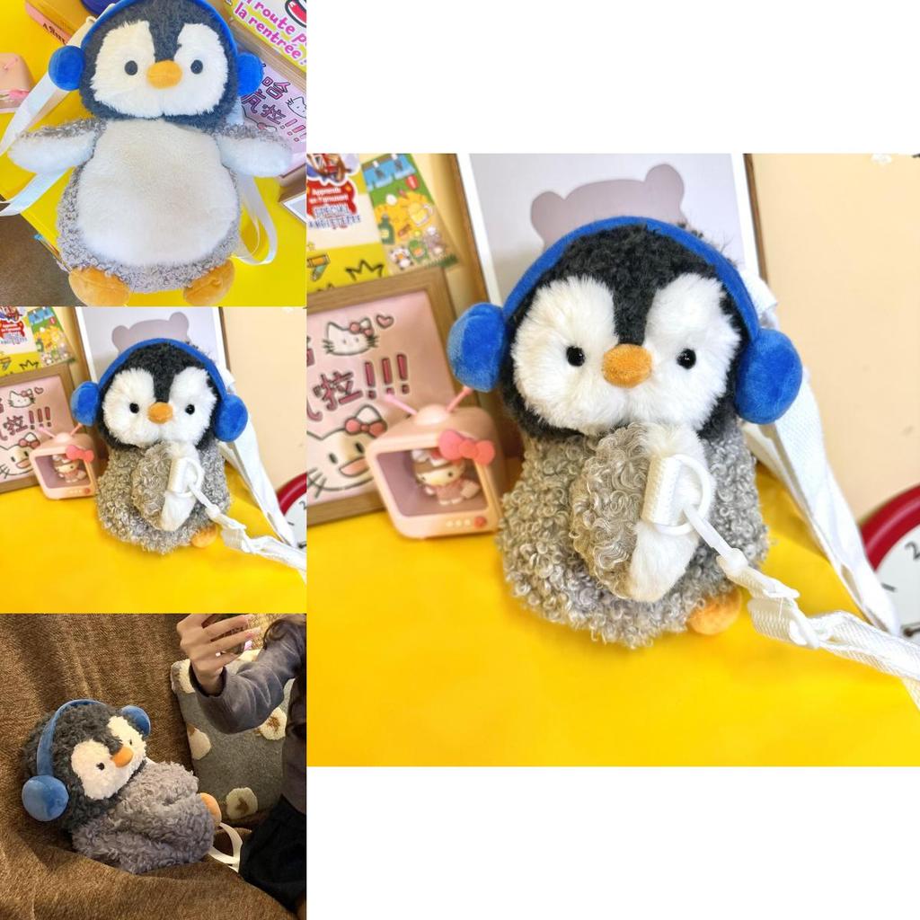 Little Penguin Plush Crossbody Bag With Zipper Closure For Kids Daily Use