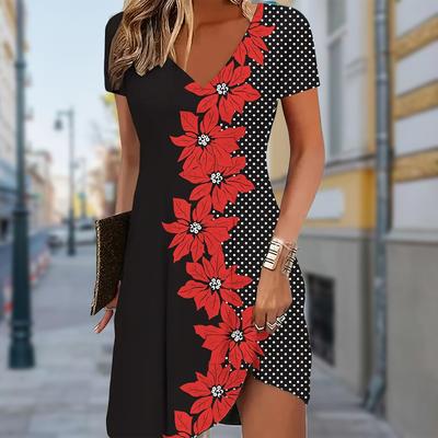 Letnia Moda Damska Sukienka z Dekoltem V i Krótkim Rękawem z Nadrukiem Wzoru Retro Seksowna Krótka Spódniczka Sukienki