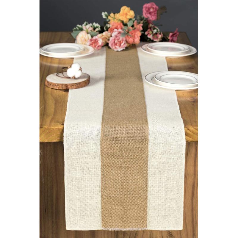 Vintage Jute Tablecloth Wedding Party Decoration Rustic Style Colour Blocking Tablecloth