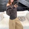 Lazy Wind One-word Shoulder Sweater Women's Autumn and Winter New Niche Korean Loose Long-sleeved Knitted Sweater