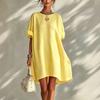 Women’s Loose Fit Casual Solid Crew Neck Dress Relaxed Short Sleeve Style Comfortable Wear