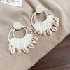 Silver Needle Round Resin Rattan Woven Earrings - Light Luxury High-End Studs, Fashionable Temperament Design