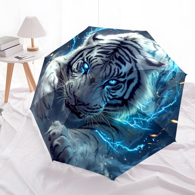 1 PC Automatic Folding Umbrella - Electric Tiger Pattern, Portable & Foldable Design with 8 Ribs, Christmas Birthday Gifts