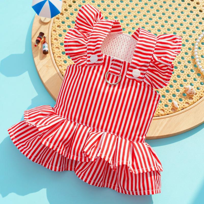 Princess-style Dog Clothes Striped Cat Carrier Dresses Cat Dresses Pet ClothesDog Supplies