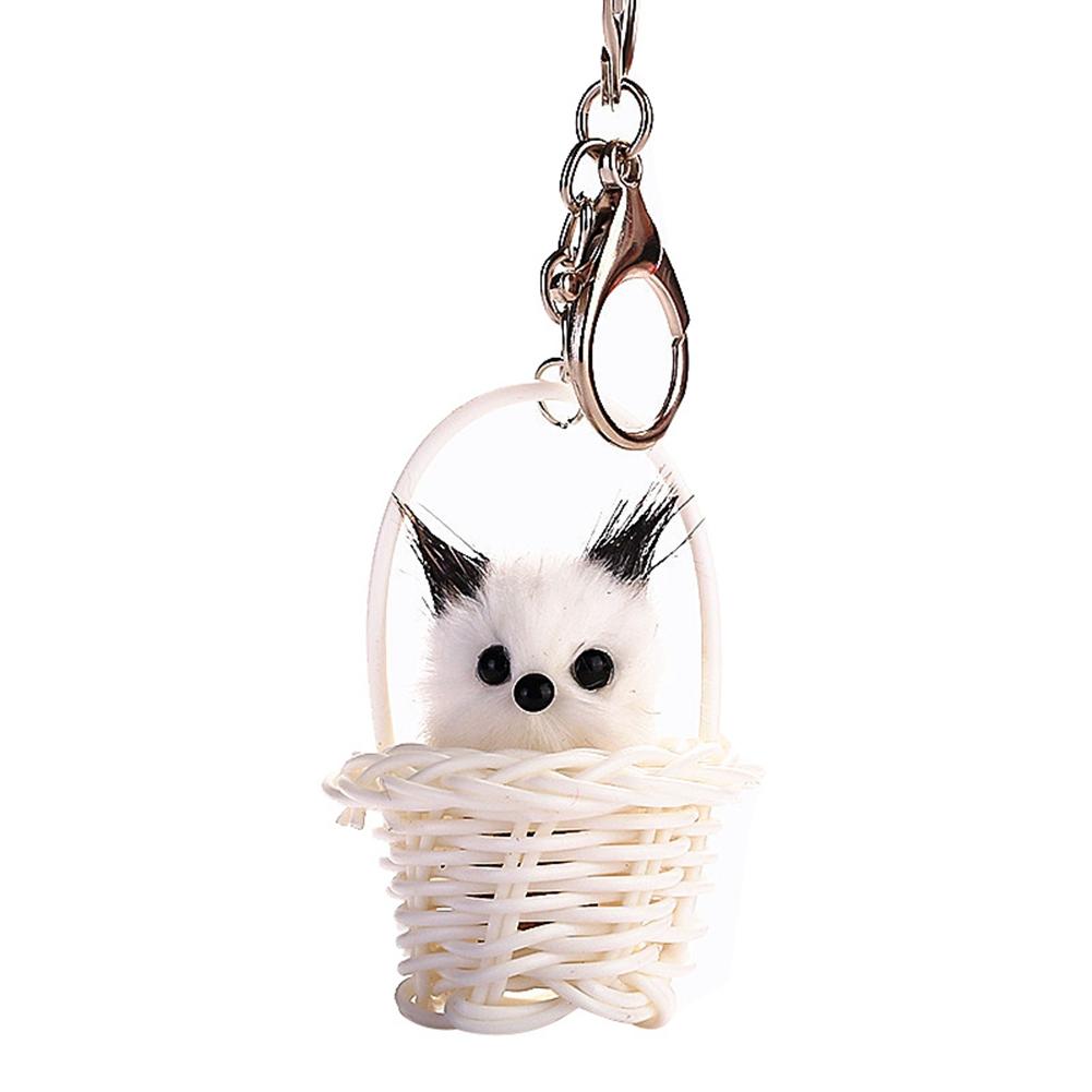 Lovely Plush Cat Pendant Keychain Metal Cute Ring Bag Car Ornament(Khaki)