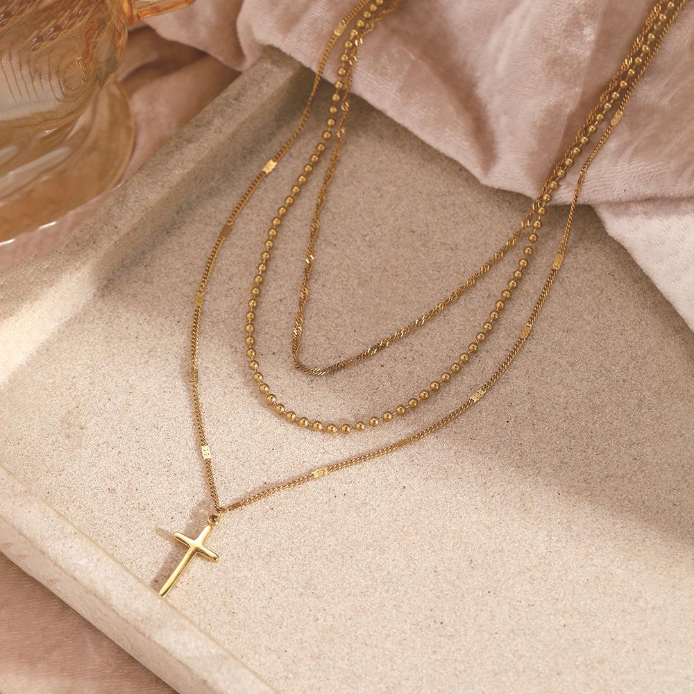 Cross Necklace for Women,14K Real Silver Gold Plated Waterproof Stackable Layering Necklaces Twist Dot Bead Chain Necklace Gifts