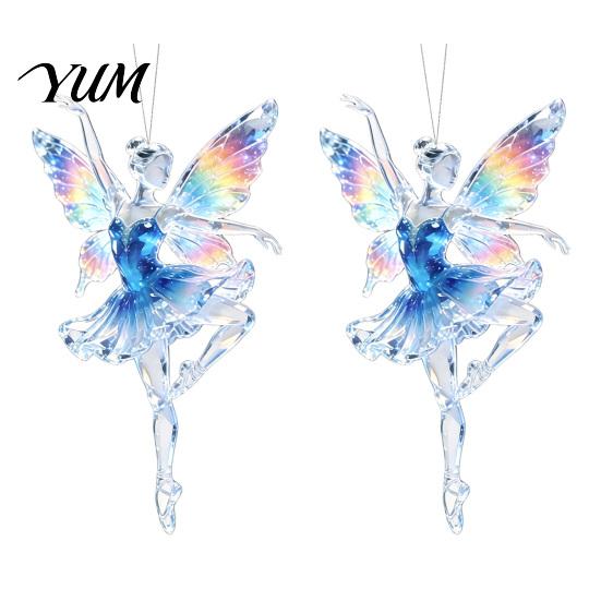 Hanging Ornaments for Trees 2Pcs Glitter Ballet Girl Keychain, 2D Acrylic Pendant Bag Backpack, Sparkling Durable Crafts Dancer Car Rearview