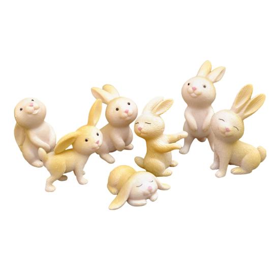 7 шт. Статуэтка кролика Реалистичная форма Мультяшный Мини Милое выражение Фигурка кролика для сада жёлтый