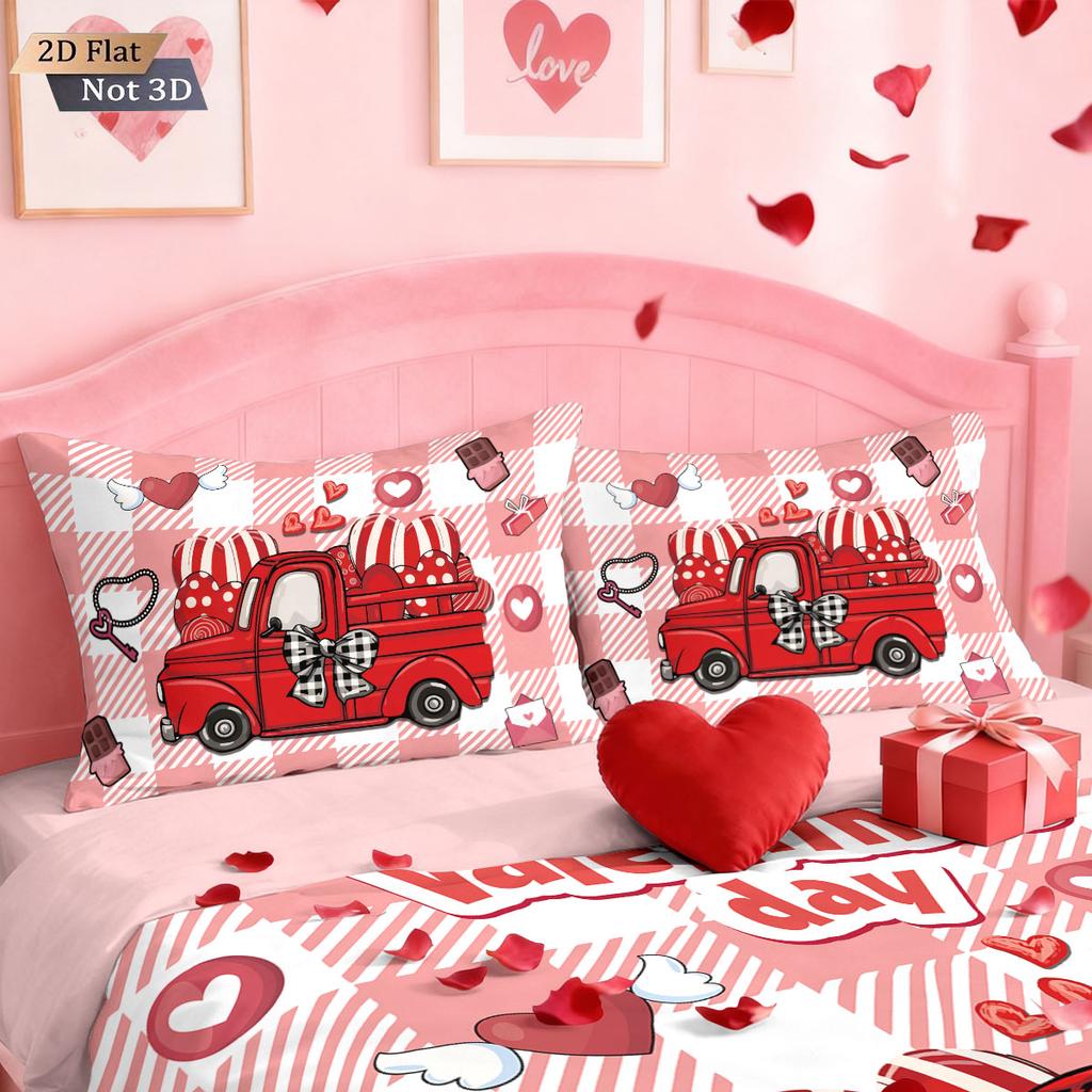 3pcs Valentine's Day red love car print coreless down duvet cover set multi size bedroom bedding decoration machine washable