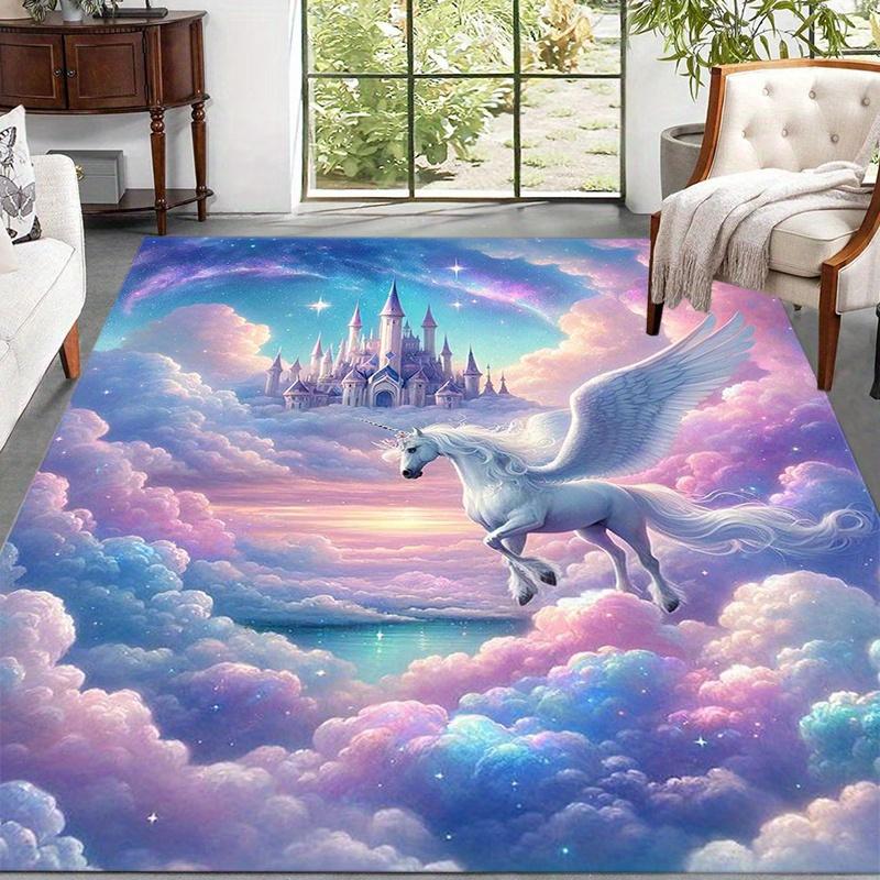 1pc Castle Unicorn Rug Non Slip Carpet Floor Mat for Pati,Bedroom, Living Room Stylish Living Room & Bedroom Decor Anti Slip Play Mats