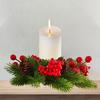 Christmas Candle Ring Wreath Artificial Red Berry Pinecone Pine Needles Candle Wreaths Small Tabletop Candle Holder for Home Party Fireplace Decor