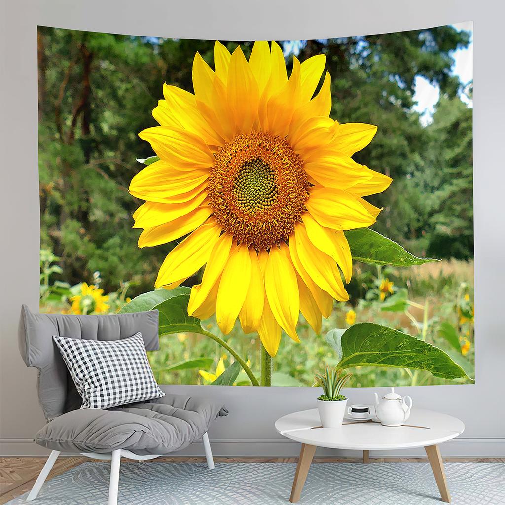 Sunset Sunflowers Field Tapestry Warm Yellow Floral Plant Tapestry Home Living Room Bedroom Dorm Wall Hanging Decorative Blanket