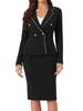 Allegra K Women's Two-Piece Blazer and Skirt Set, Black with Tweed Trim, Size M