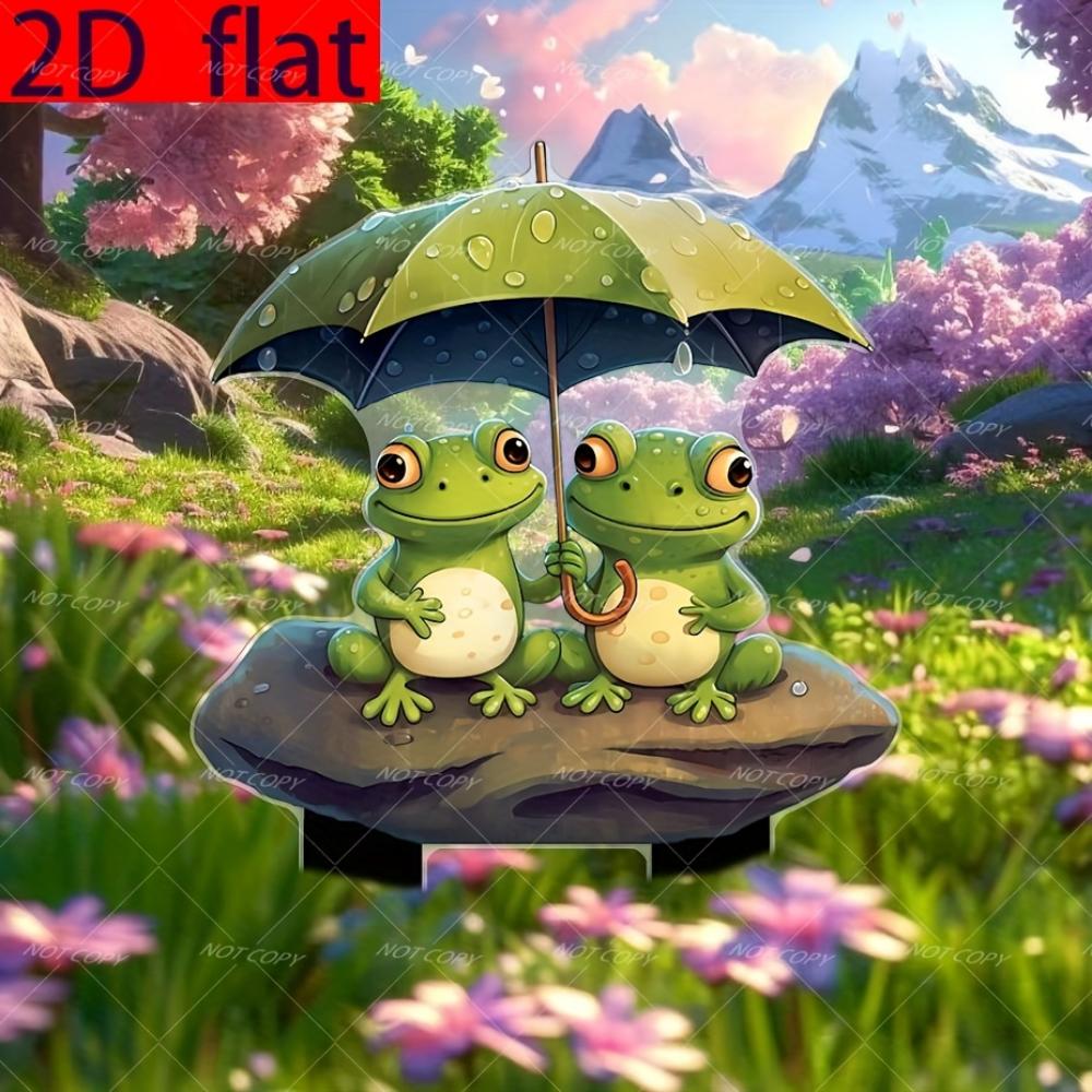 Frog with umbrella, 2D flat, acrylic, garden decoration, floor plugs, suitable for courtyard, potted plants, lawn, Christmas, Halloween