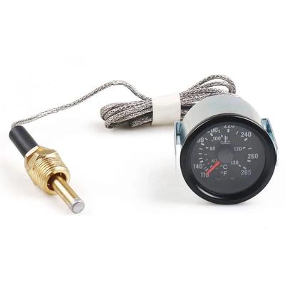 2 Zoll 52mm Zeiger Mechanischer Wassertemperaturmesser mit Sensor 130℃/265℉ Doppelskala Baumaschineninstrument