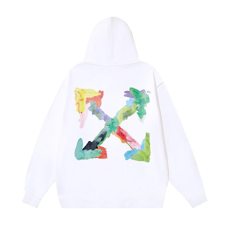 1082 Blanco Roto 2026 Otoño/Invierno Nuevo Color Hoja OW Graffiti Flecha Estampado Sudaderas con Capucha para Hombre y Mujer