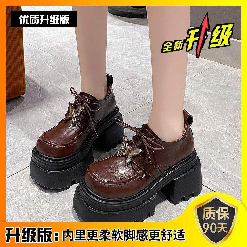 British style platform thick-heeled loafers women's 2025 autumn and winter new velvet fashion versatile black high-heeled small leather shoes