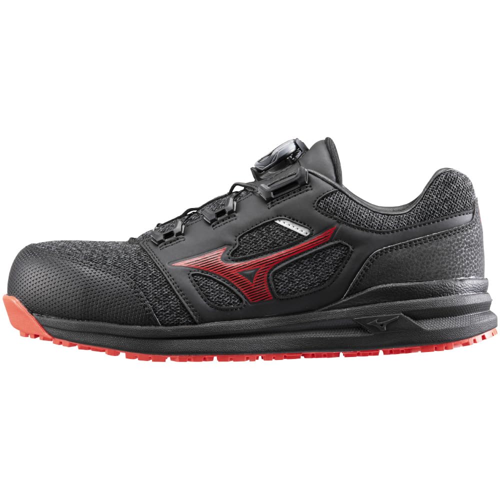 Mizuno Almighty BOA Work and Safety Black and Size 3E LS52L Men's Shoes, Red, 26.0 Cm,