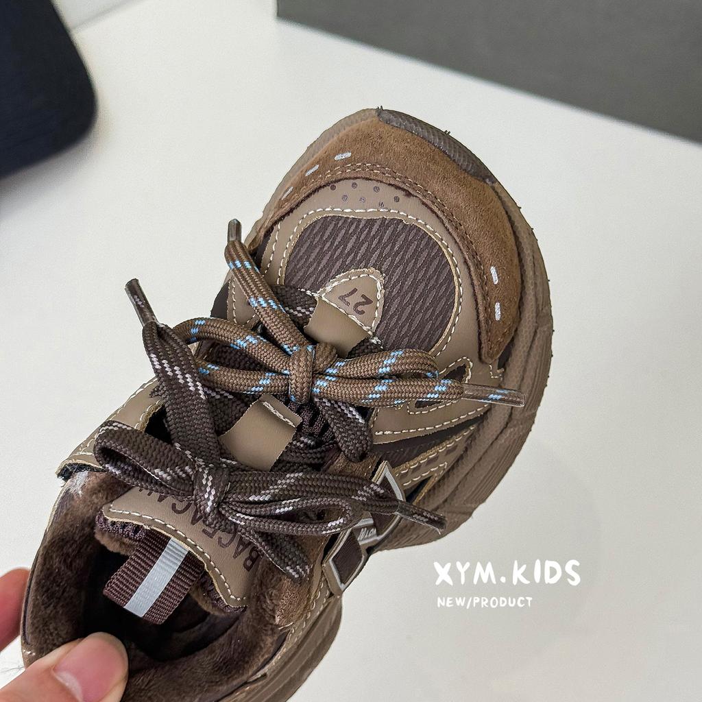 2025 winter new children's sports shoes retro versatile N word double lace-up boys and girls dad shoes two cotton shoes