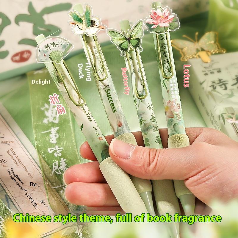 4 Stück/Set Kreativer Soft-Grip Gelstift Drucktyp 0,5 mm Schwarze Tinte Kugelschreiber Schmetterlingsaufnäher Neutralstift Geschenk Schreibwerkzeuge