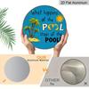 2D Flat, 1pc Round Aluminum Hanging Sign - "What Happens At The Pool Stays At The Pool" Funny Pool Quote Metal Wall Art, Tropical Palm Tree & Sun
