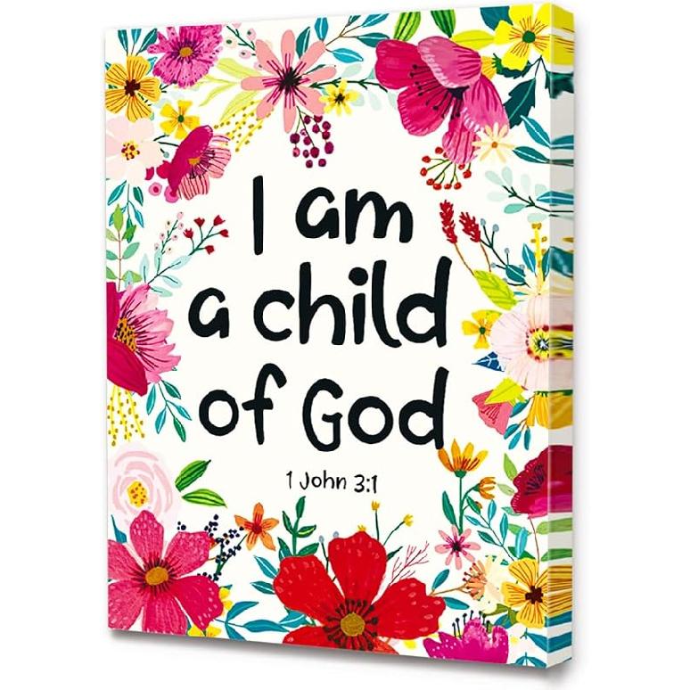 LISTNGBO Bible Verses Canvas for Kids, I Am Child Of God Scripture Wall Art, Christian Religious Wall Decor, Ready to Hang for