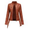 Women's Slim Leather Stand-Up Collar Zipper Stitching Solid Color Jacket