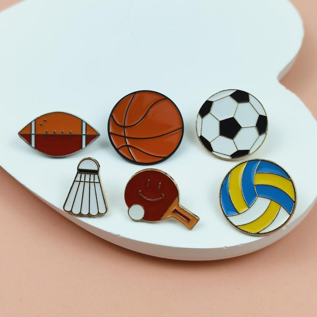 Sports Ball Alloy Brooch: Football, Basketball, Badminton Pin Badge