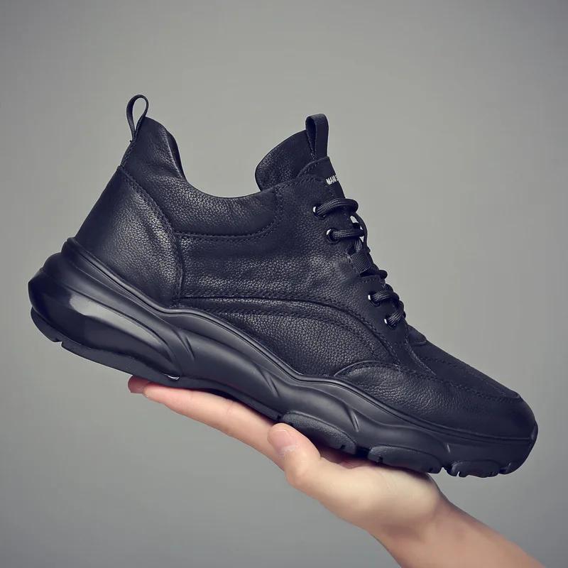 Fashion Genuine Leather Male Sneakers Incresed Man Casual Shoes Winter Cotton Men's Sports Shoes Size 38-46 High Quality Jogging Shoes