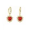 Vintage Red Gemstone Heart Dangle Earrings Gold Plated Baroque Style Pearl Crystal Earrings For Women French Jewelry