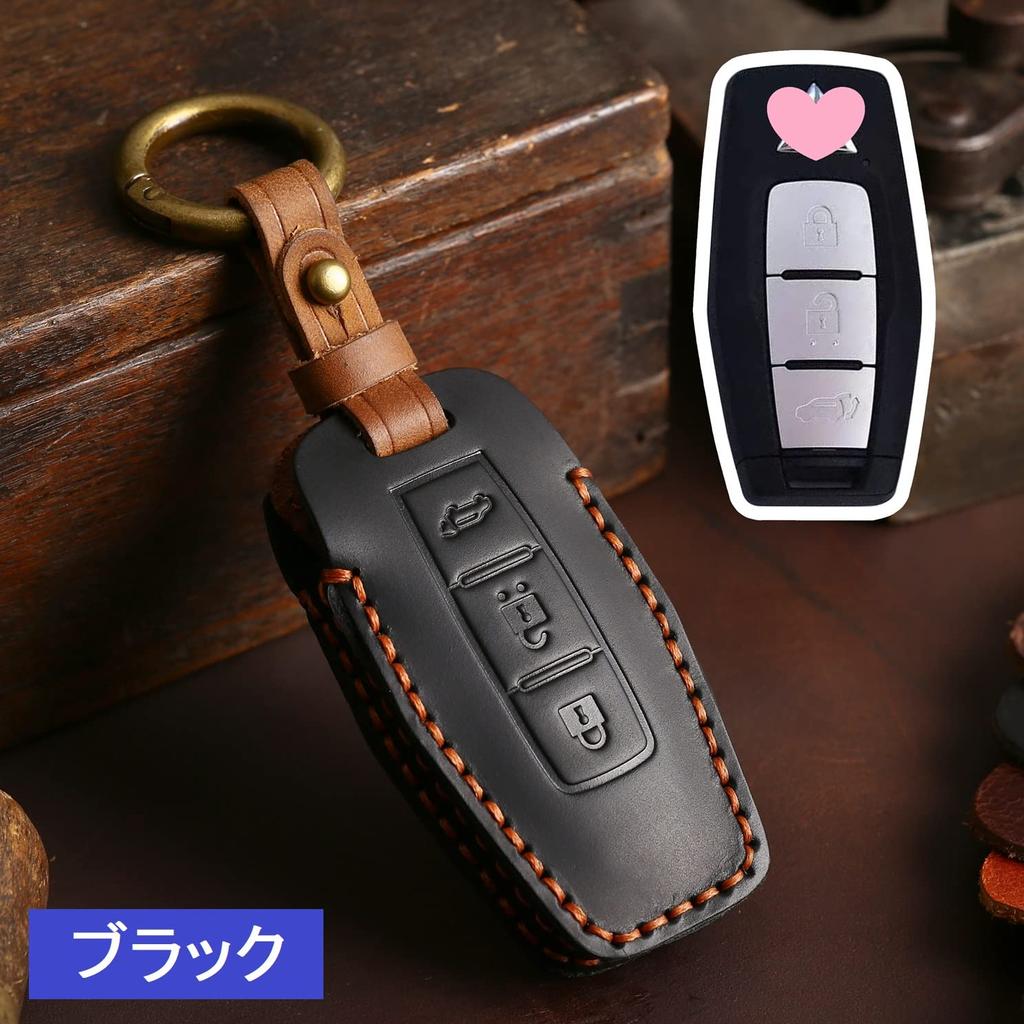 [YANMW] New Outlander Key Case, Compatible with Mitsubishi New Outlander PHEV Key Cover, Genuine Leather, Black