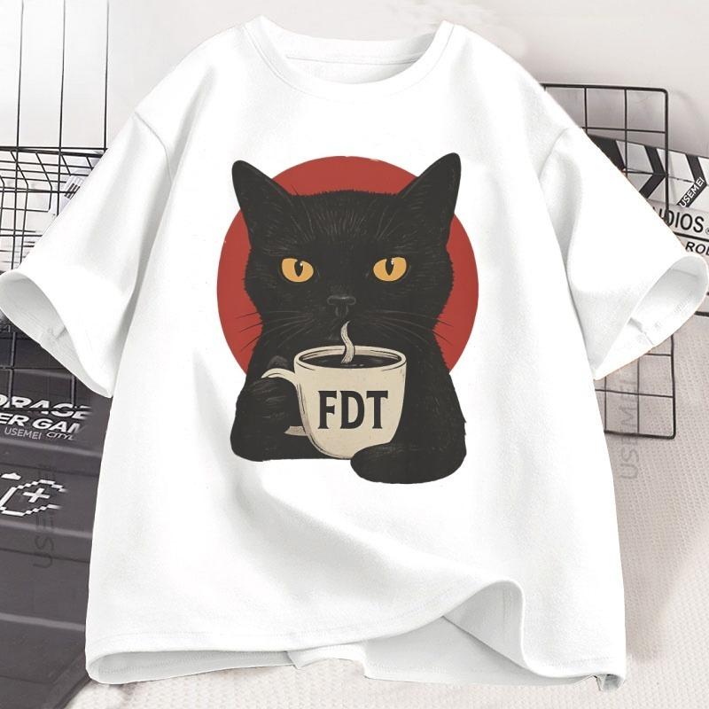 

FDT Black Cat Tshirt Men Women Cotton Short Sleeve Tshirt Soft Breathable Round Neck Short Sleeve Tee Unisex Casual Wear 4XL