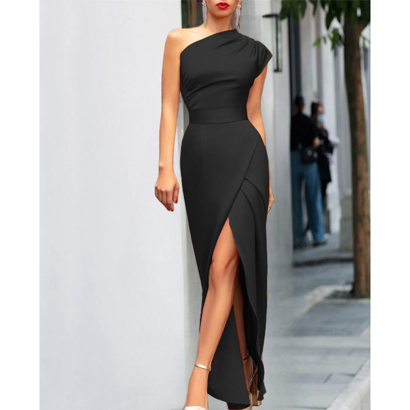 New women's clothing single shoulder high waist front split temperament dress hot dress dress