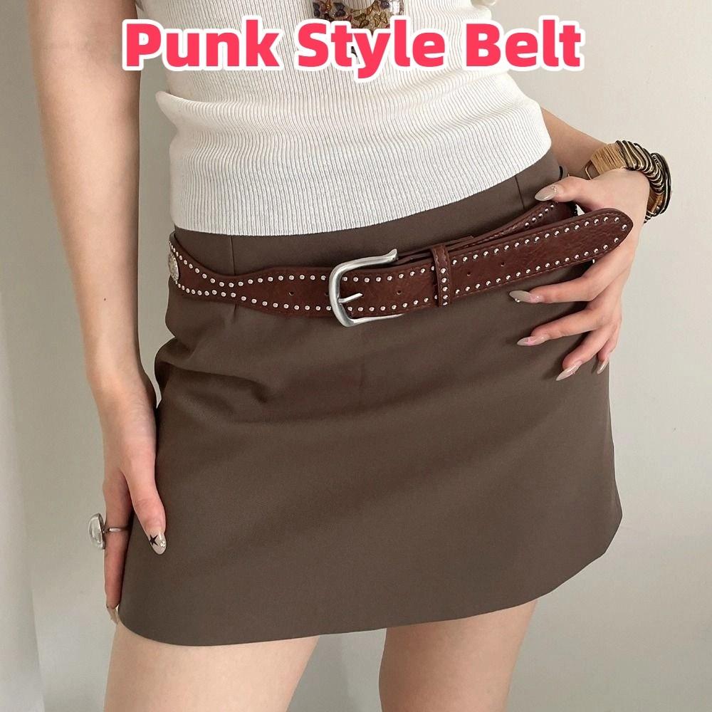 Y2k Wide Leather Waistband Maillard Punk Style Belt Retro Women Rivet Belt  Spicy Girls
