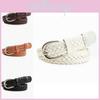 Simple Solid Color Metal Buckle No Punching Imitation Leather Woven Women Belt