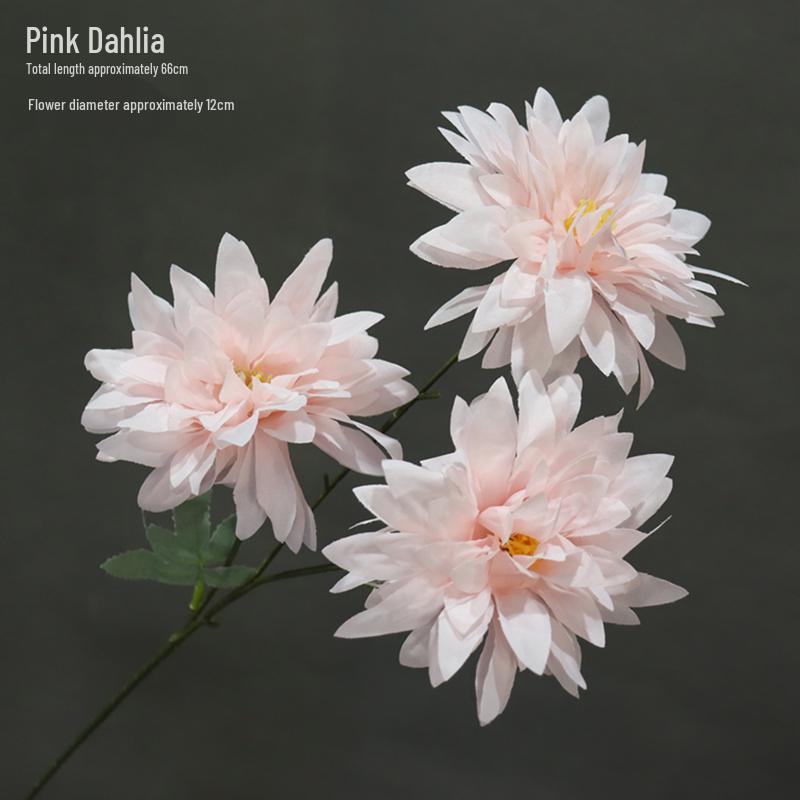 Dahlia Silk Flower Arrangement: 3-Head Artificial Blossoms for Home, Wedding, or Window Display Decoration.