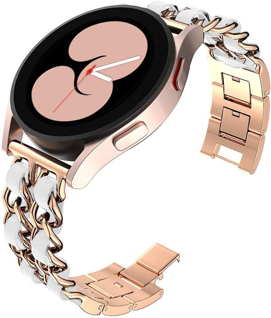 20mm 22mm Band for Samsung Galaxy Watch 4/classic/5/6/7/FE/active 2 Leather+Metal Link bracelet correa watch 5 Pro 45mm Strap
