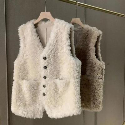 Lammwolle Weste Jacke Frühling Herbst Einreihig Schlank Ärmellos Mantel Warm Damen Kurz Freizeit Weste Top