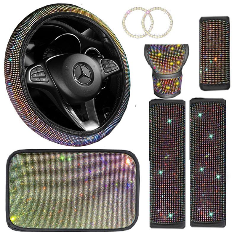 8-Piece Car Interior Set Steering Wheel Cover Seat Belt Pads Armrest Pad Gear Shift Knob Handbrake
